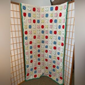 Vintage Colorful Hand-Made Roses Granny Square  78” by 45” Large Afghan Blanket